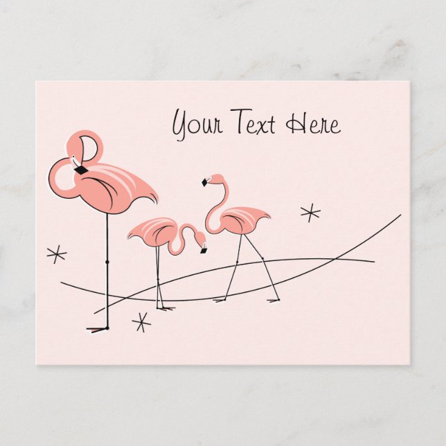 Cartão postal Flamingos Pink Trio Texto (Frente)