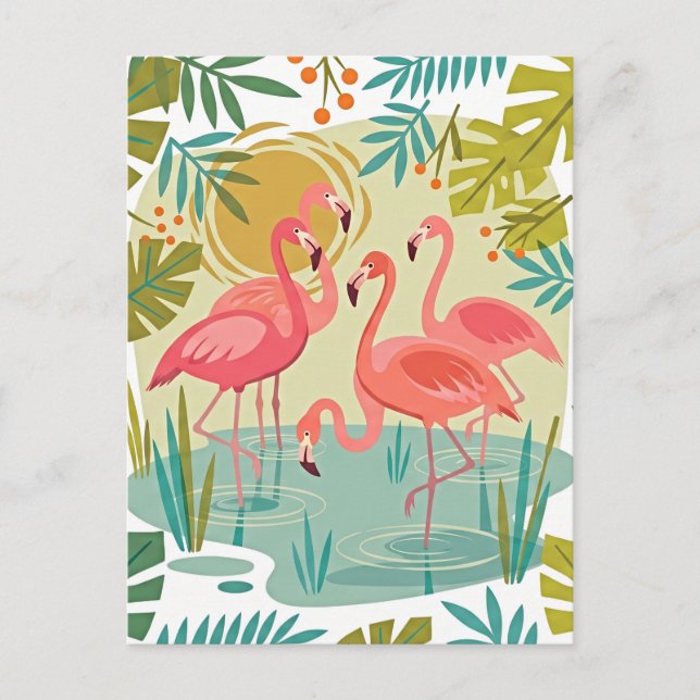 CARTÃO POSTAL FLAMINGOS ROSA FICAM JUNTOS (Frente)