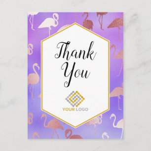 Cartão Postal Flamingos Rosa Roxo Agradecem Logotipo Negócios