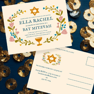 Cartão Postal Flaoral Wreath Bat Mitzvah Personalizado desenhado