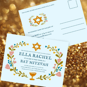 Cartão Postal Flaoral Wreath Bat Mitzvah Personalizado desenhado