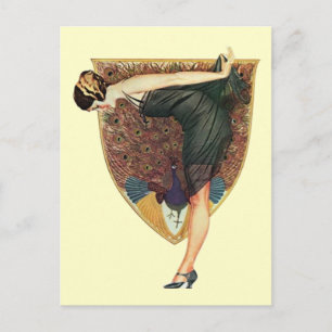 Cartão Postal Flapper com emblema Peacock