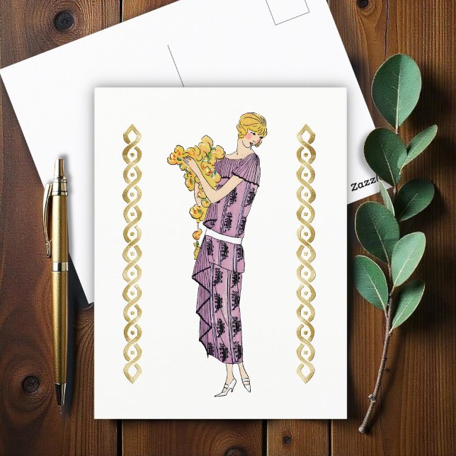 Cartão Postal Flapper com flor, (Criador carregado)