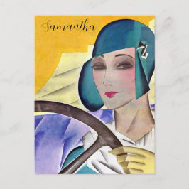 Cartão Postal Flapper no Chapéu Roxo