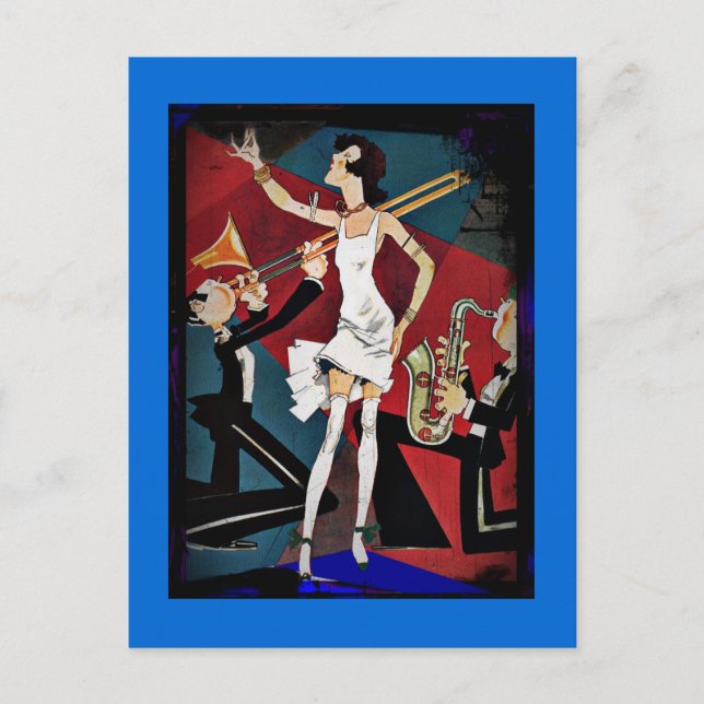 Cartão Postal Flapper numa Banda de Jazz (Frente)