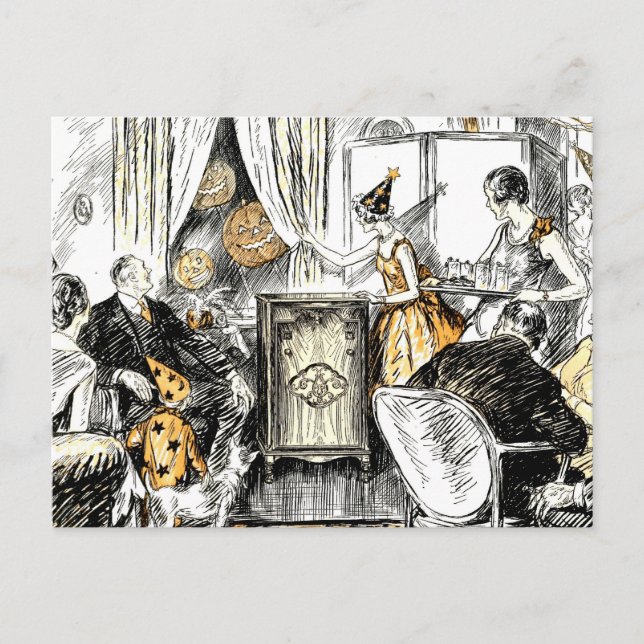 Cartão Postal Flappers de Halloween Vintage (Frente)