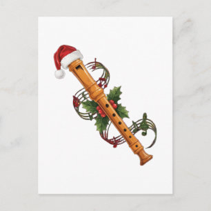 Cartão Postal Flauta Gravador Instrumento Chapéu de Papai Noel N