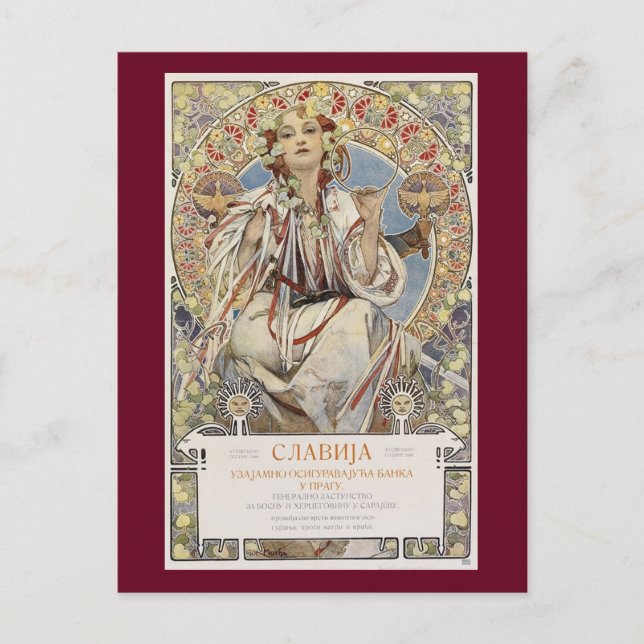 Cartão Postal Flávia 1907, de Alphonse Mucha (Frente)