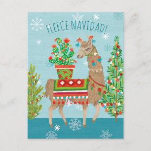 Cartão Postal Fleece Navidad Lindos Llamas Natal