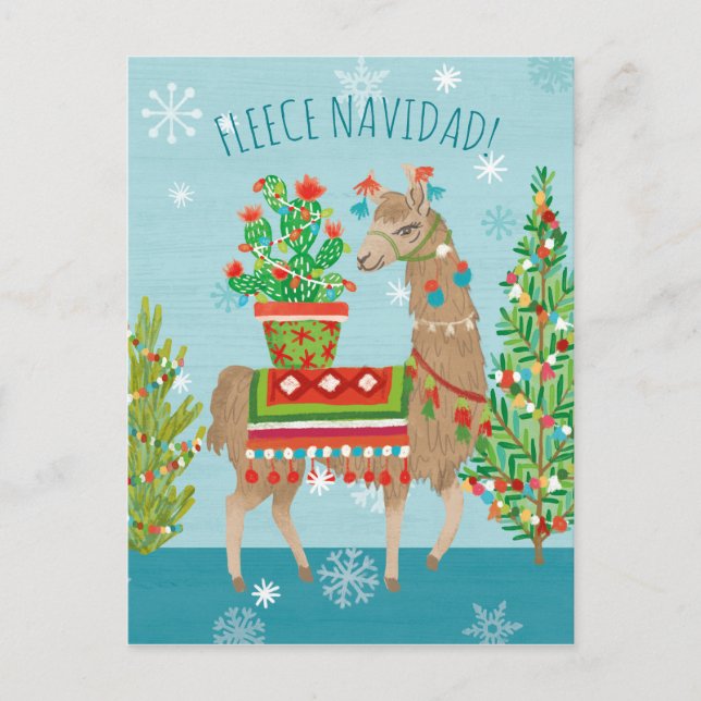 Cartão Postal Fleece Navidad | Lovely Llamas Natal (Frente)