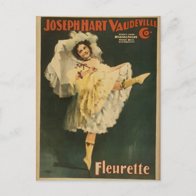 Cartão Postal Fleurette, "Joseph Hart Vaudeville Co." Retro Thea (Frente)