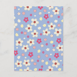 Cartão Postal fleurs printanières sur fond bleu