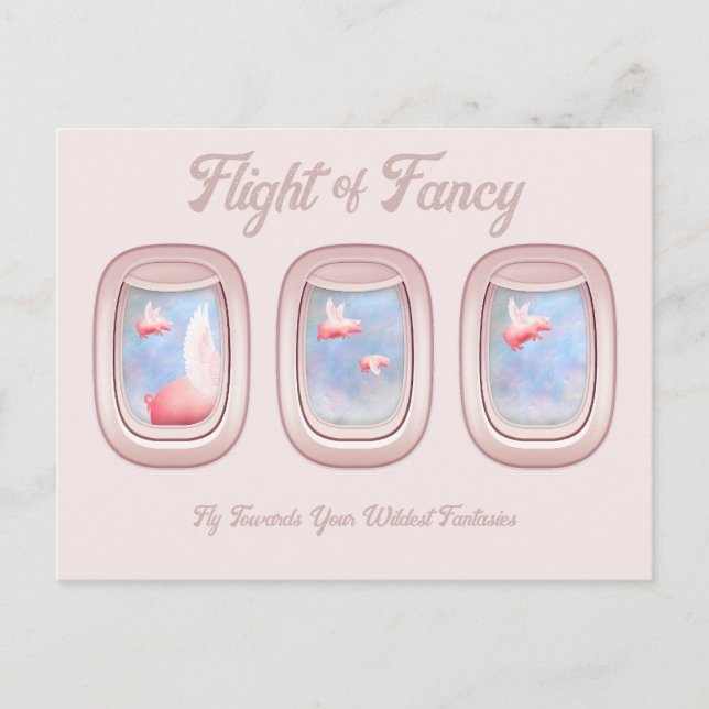 Cartão Postal Flight of Fancy-Pigs Flying Past Airplane Window P (Frente)
