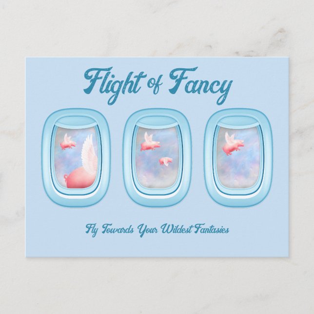 Cartão Postal Flight of Fancy-Pigs Flying Past Airplane Window P (Frente)