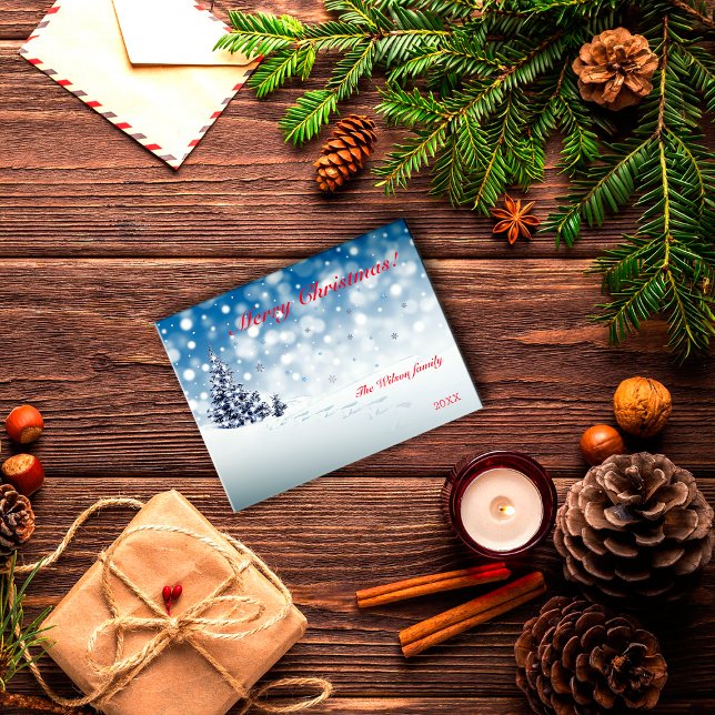 Cartão Postal Floco de neve azul desejo carta vermelha minimalis (Criador carregado)