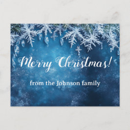 Cartão Postal Floco de neve azul e design de Natal de gelo