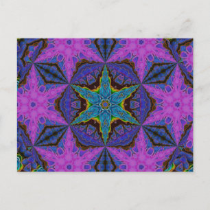 Cartão Postal Floco de Neve Azul Starburst Kaleidoscópico Mandal