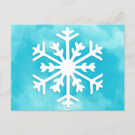 Cartão Postal Floco de neve branco sobre fundo de aquarela azul