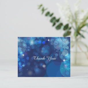 Cartão Postal Flocos de Neve Azul Bokeh Inverno Obrigado