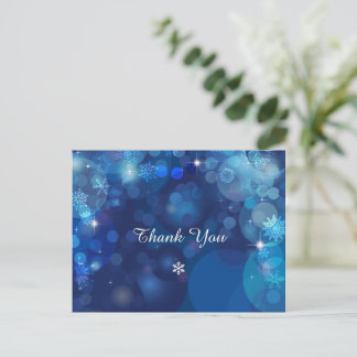 Cartão Postal Flocos de Neve Azul Bokeh Inverno Obrigado