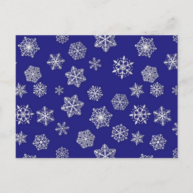 Cartão Postal Flocos de neve brancos contra azul de cobalto prof (Frente)
