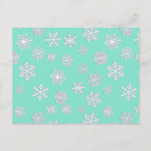 Cartão Postal Flocos de neve brancos de 3 d num fundo aqua
