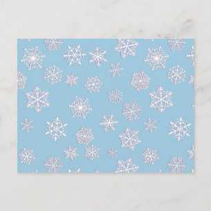 Cartão Postal Flocos de neve brancos de 3 d sobre fundo azul-gel