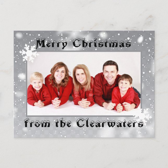 Cartão Postal Flocos de Neve Brancos Prateados Elegantes Foto de (Frente)