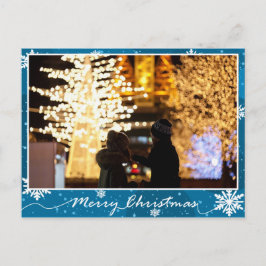 Cartão Postal Flocos de neve com brilho azul Foto de Natal