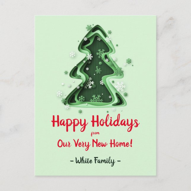 Cartão Postal Flocos de neve da árvore de Natal Mudamos de novo  (Frente)