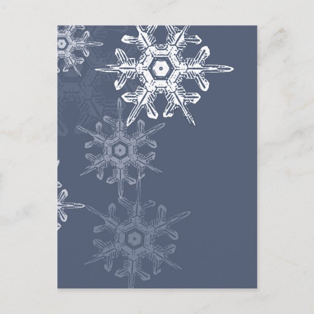 Cartão Postal Flocos de neve de cinza/azul sofisticados (Frente)