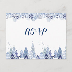 Cartão Postal Flocos de Neve em Aquarela Elegante Casamento de I
