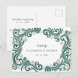 Cartão Postal Flocos de Neve Esmeralda Prateada Casamento de Inv