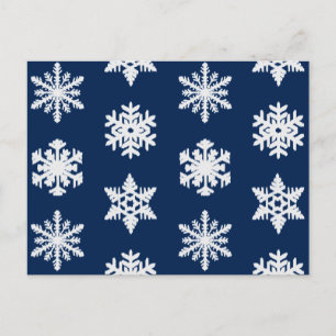 Cartão Postal Flocos de Neve Ikat - Branco e Azul-Marinho Escuro