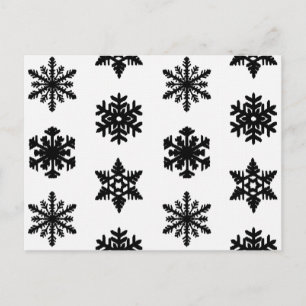 Cartão Postal Flocos de neve Ikat - Branco e preto