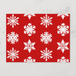 Cartão Postal Flocos de neve Ikat - Vermelho escuro e branco