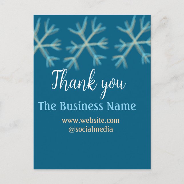Cartão Postal Flocos de neve laranja azuis adicionam nome comerc (Frente)