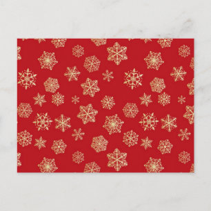 Cartão Postal Flocos de neve ouro contra vermelho profundo