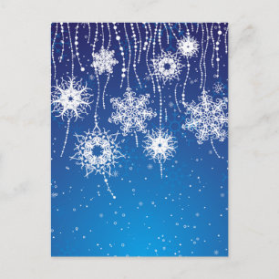 Cartão Postal Flocos de neve perigosos, espumantes, em azul