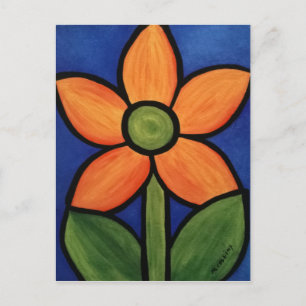Cartão Postal Flor Abstrata Azul Laranja