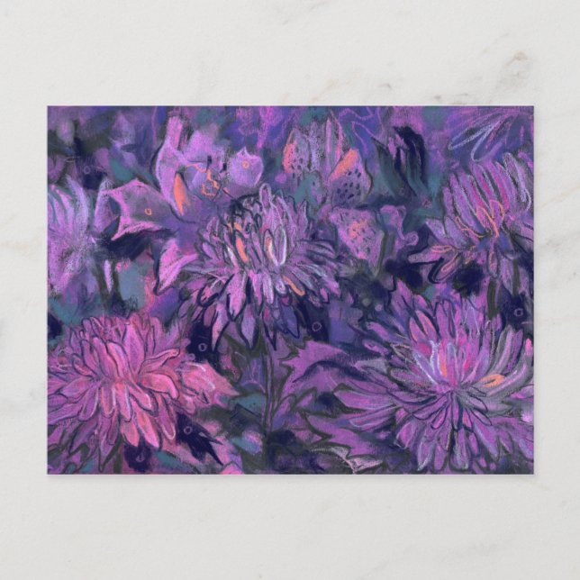 Cartão Postal Flor Abstrato Floral Roxo-Roxo- (Frente)