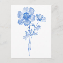 Cartão Postal Flor azul, aquarela floral