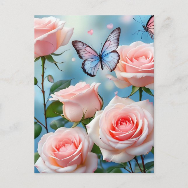 Cartão Postal Flor Azul Cor-de-rosa macia (Frente)
