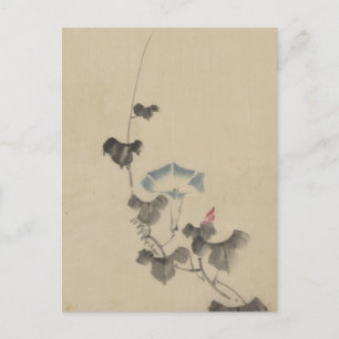 Cartão Postal Flor Azul da Glória da Manhã na Vinha por Hokusai