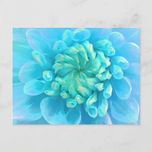 Cartão Postal Flor Azul Turquesa com Aquarela (Frente)
