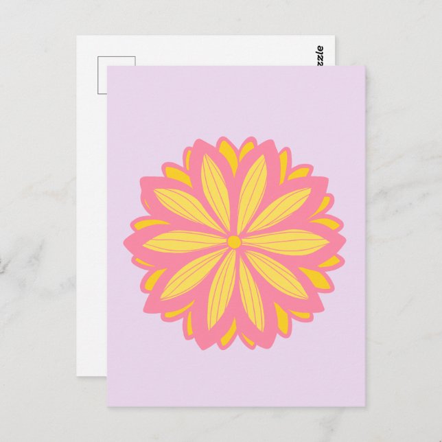 Cartão Postal Flor Botânica Rosa E Amarelo (Frente/Verso)