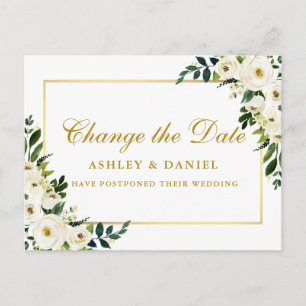 Cartão Postal Flor Branco Verde De Aquarela Altera A Data Dourad