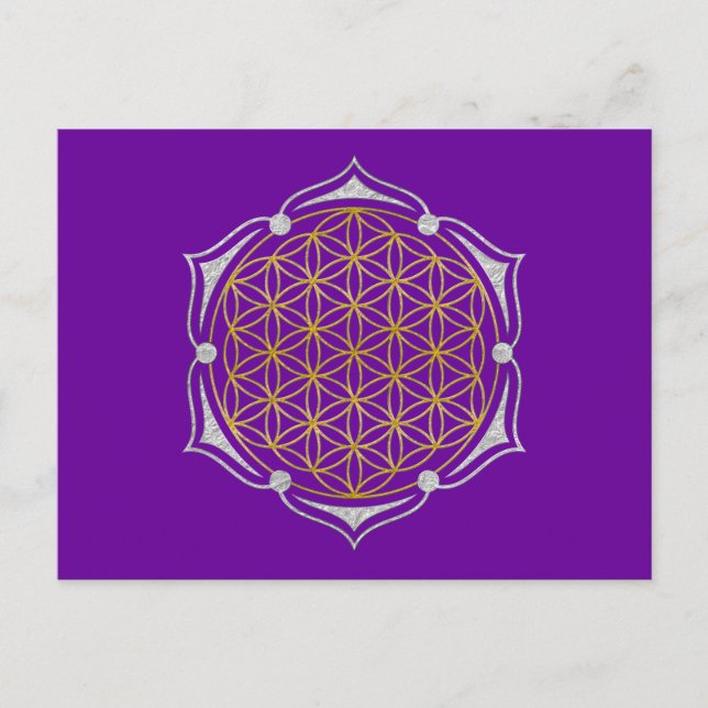 Cartão Postal Flor Da Vida - Ouro De Lotus Prata (Frente)