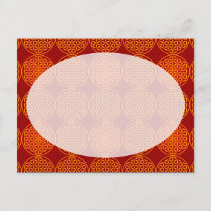 Cartão Postal Flor da Vida - padrão de selo - laranja vermelho