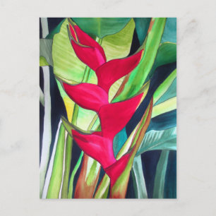 Cartão Postal Flor de акваrel tropical Heliconia Lagosta